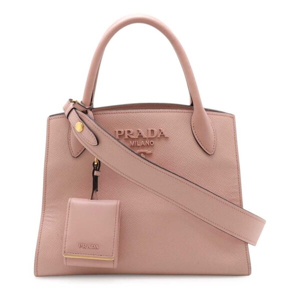 PRADA Pink Leather Saffiano Shoulder Bag - Picture 1 of 9